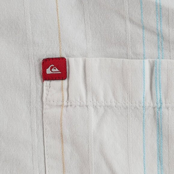 Quiksilver Button Up Shirt Short Sleeve Men Surf Outdoors Striped Large Colorful - Picture 4 of 16